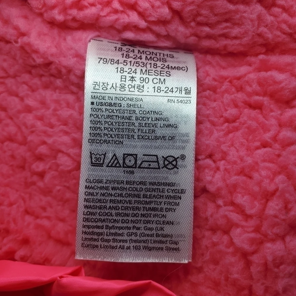 BabyGap Hot Pink Puffer ColdControl Max Kimono Jacket Sz 18-24M